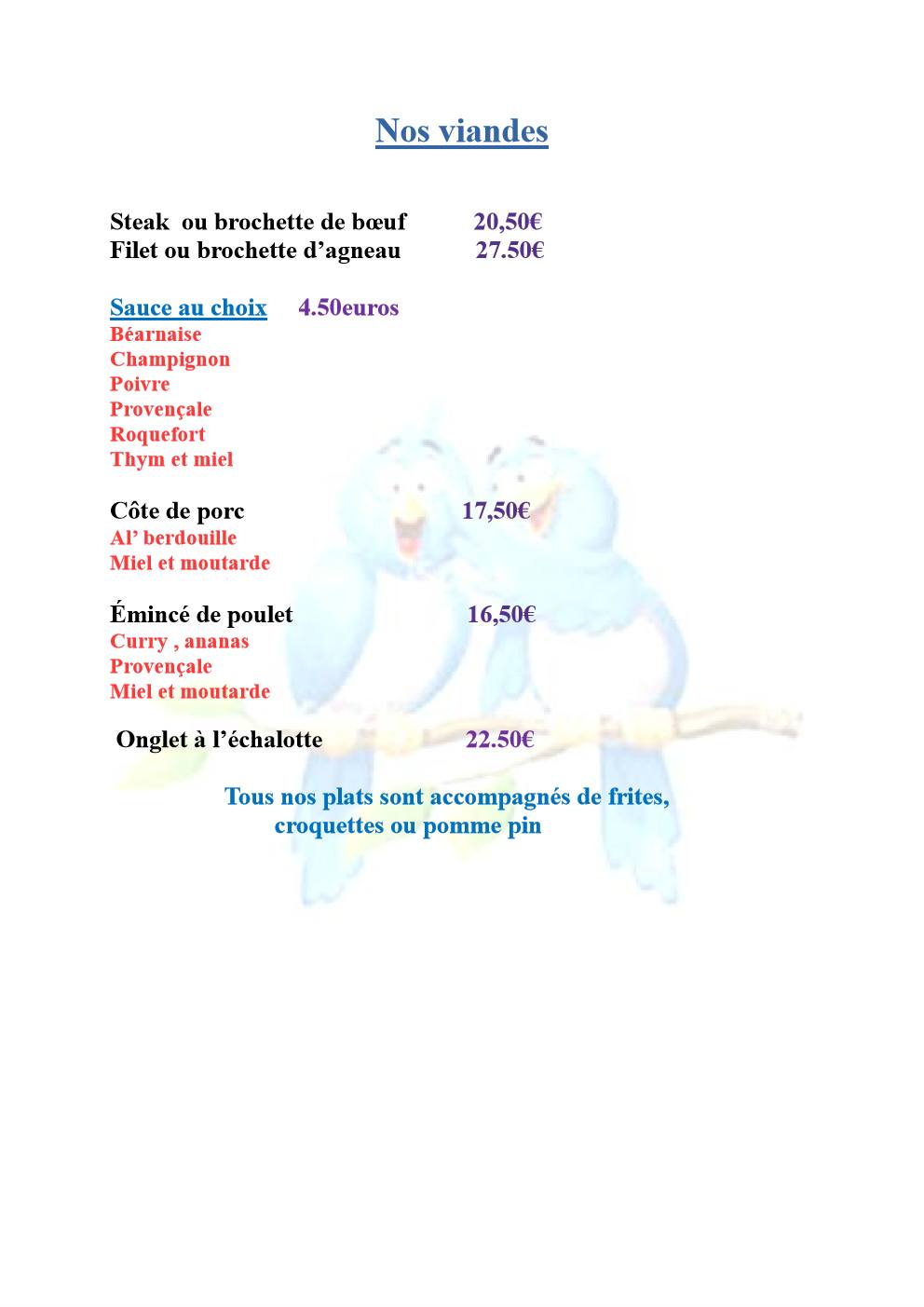 L'Oiseau Bleu Brasserie-Restaurant menu 4